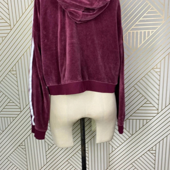 Adidas Originals Hoodie Sweatshirt Cropped Velour Purple Red Size US Small - Picture 8 of 12